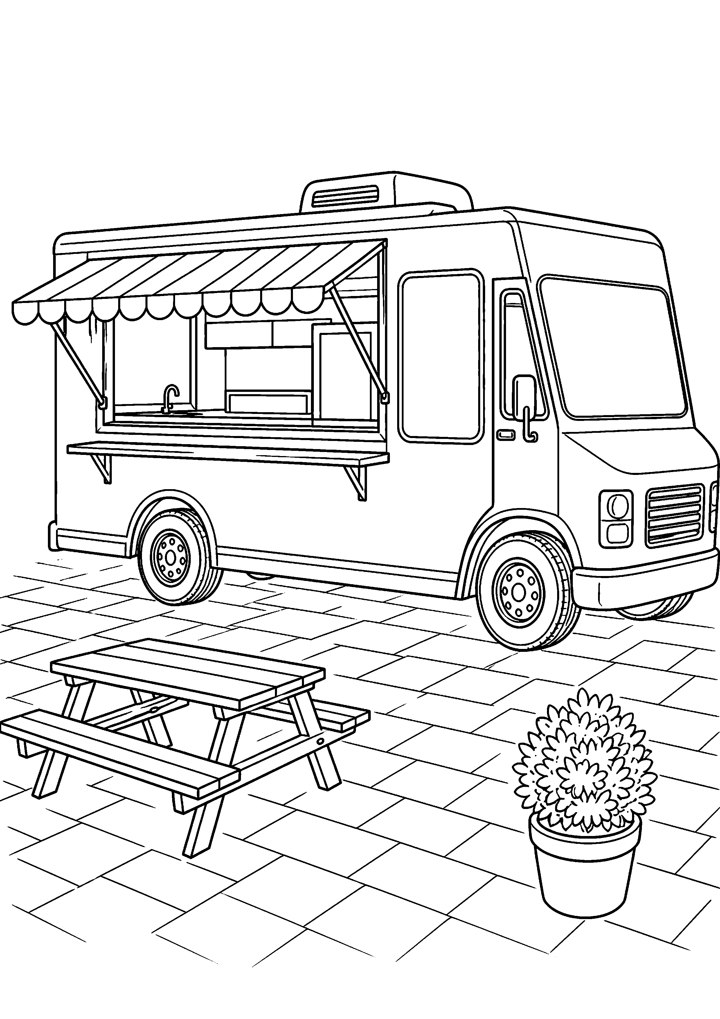 Food truck – kolorowanka – czarno-biała kolorowanka