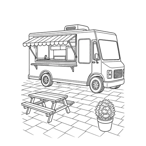 Food truck – kolorowanka – czarno-biała kolorowanka
