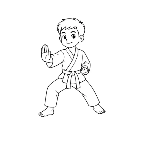 Młody karateka – kolorowanka – czarno-biała kolorowanka