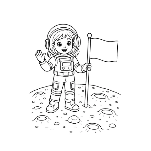 Dziewczynka astronautka – kolorowanka – czarno-biała kolorowanka