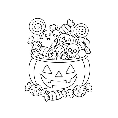 Cukierki na Halloween – kolorowanka – czarno-biała kolorowanka dla dzieci
