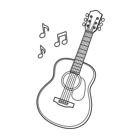 Gitara – kolorowanka – czarno-biała kolorowanka dla dzieci