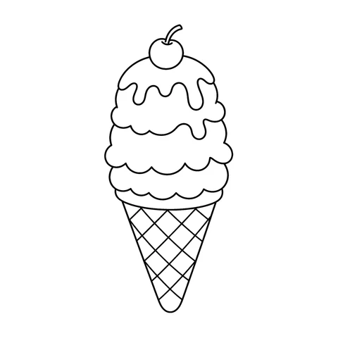 Lody w rożku – kolorowanka – czarno-biała kolorowanka dla dzieci