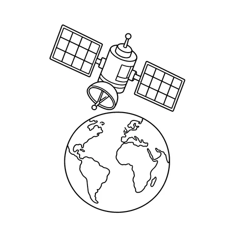 Satelita – kolorowanka – czarno-biała kolorowanka dla dzieci